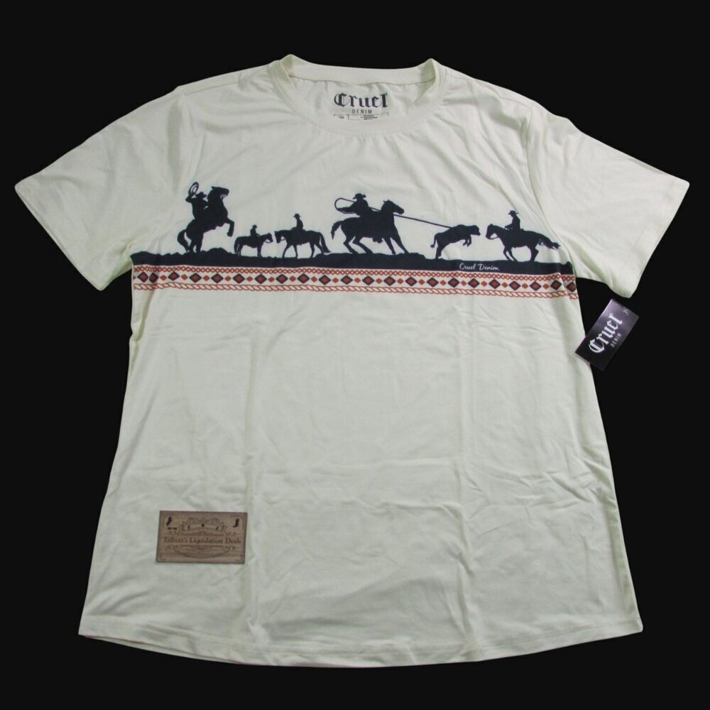 Cruel Denim Women's Short Sleeve Roping  Border Graphic T-Shirt Cream